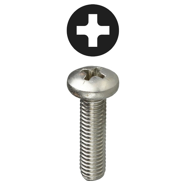 #10-24 x 1 in Phillips Pan Machine Screw, Plain 18-8 Stainless Steel, 100 PK